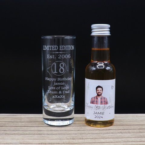 Personalised 18th Birthday Est 2006 Limited Edition Shot Glass & Heart Photo Miniature Alcohol Gift Set