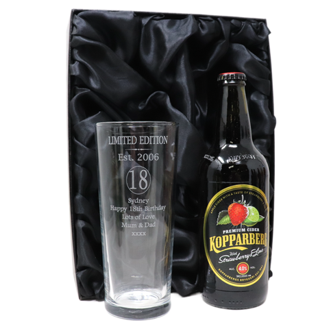 Personalised 18th Birthday Est 2006 Pint Glass & Bottle Gift Set In Silk Gift Box