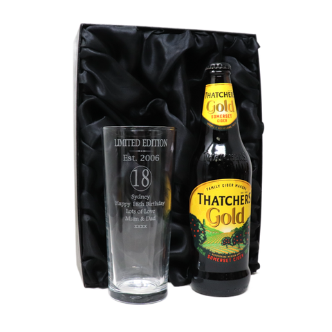 Personalised 18th Birthday Est 2006 Pint Glass & Bottle Gift Set In Silk Gift Box