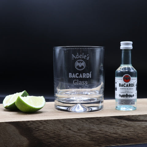 Personalised Glass Tumbler & Miniature - Bacardi Design