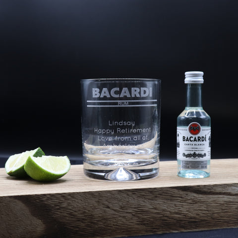 Personalised Glass Tumbler & Miniature - Bacardi Banner Design