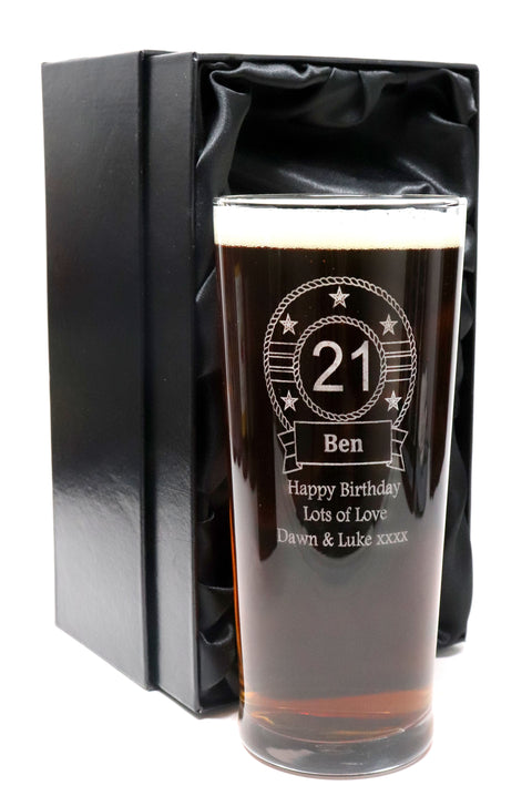 Personalised Engraved Pint Glass - Birthday Design