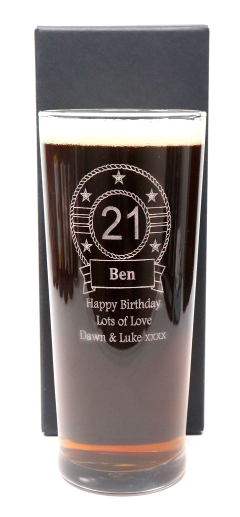 Personalised Engraved Pint Glass - Birthday Design