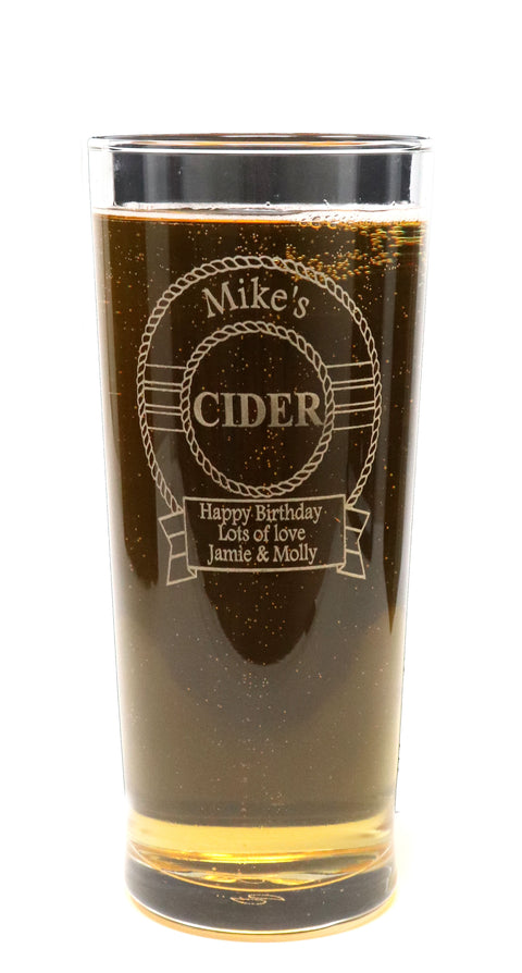Personalised Engraved Pint Glass - Cider Design