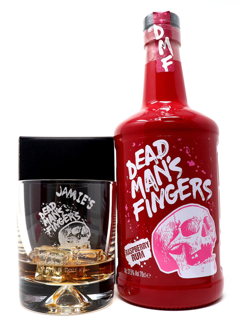 Personalised Glass Tumbler & 70cl Rum - Dead Man's Fingers Design