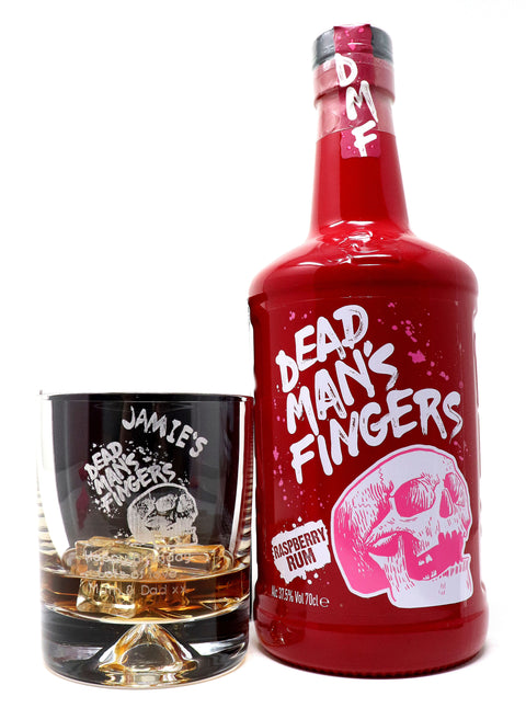 Personalised Glass Tumbler & 70cl Rum - Dead Man's Fingers Design