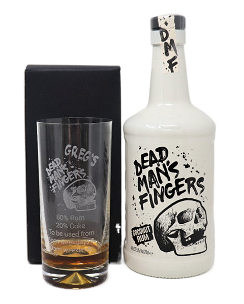 Personalised Highball Glass & 70cl Rum - Dead Man's Fingers Design