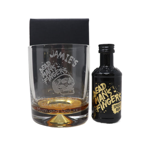 Personalised Dead Man's Fingers Rum Glass Tumbler & Miniature Rum Gift Set