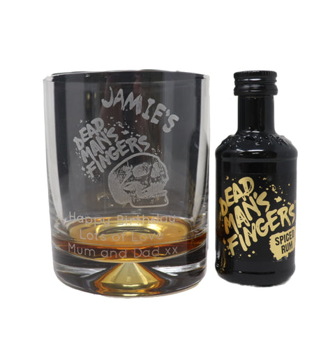 Personalised Dead Man's Fingers Rum Glass Tumbler & Miniature Rum Gift Set