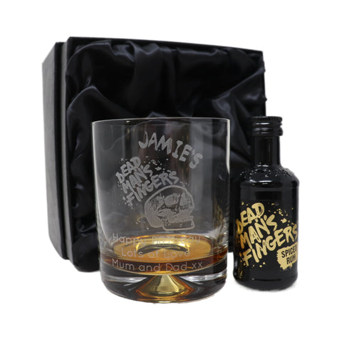 Personalised Dead Man's Fingers Rum Glass Tumbler & Miniature Rum Gift Set