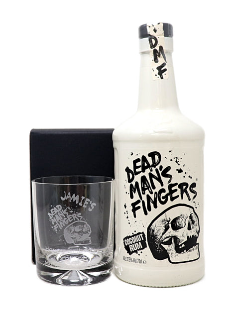 Personalised Glass Tumbler & 70cl Rum - Dead Man's Fingers Design