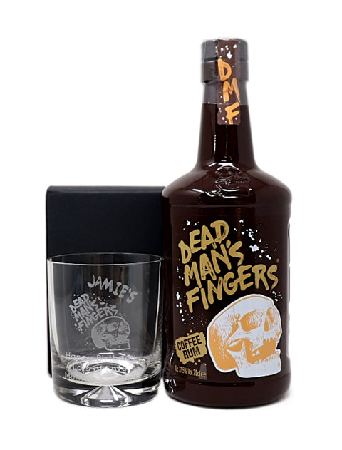 Personalised Glass Tumbler & 70cl Rum - Dead Man's Fingers Design