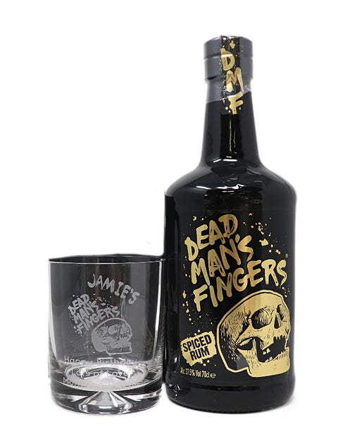 Personalised Glass Tumbler & 70cl Rum - Dead Man's Fingers Design