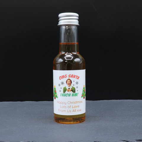 Personalised Tall Shot Glass & Christmas Elf Design Miniature Bottle of Alcohol