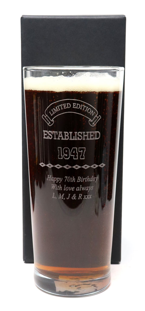 Personalised Pint Glass & 6 Bottles of Hawkstone Beer Gift Set - Established Birthday Design