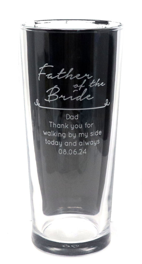 Personalised Engraved Pint Glass - Father of the Bride/Groom Wedding Design