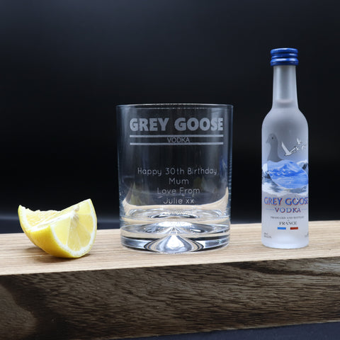 Personalised Glass Tumbler & Miniature - Grey Goose Banner Design