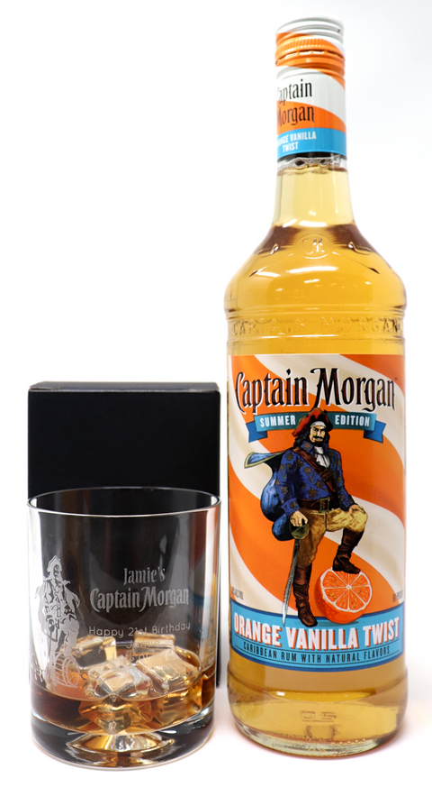 Personalised Glass Tumbler & 70cl Spiced Rum - Captain Morgan Pirate Design