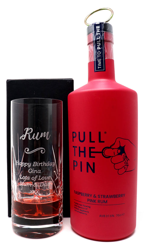 Personalised Crystal Highball Glass & Bottle -  Rum Design