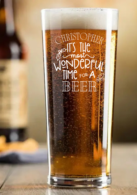 Personalised Engraved Christmas Pint Glass - Wonderful Time for a Beer