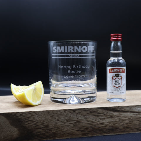 Personalised Glass Tumbler & Miniature - Smirnoff Banner Design