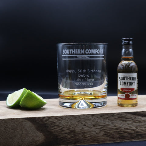 Personalised Glass Tumbler & Miniature - Southern Comfort Banner Design