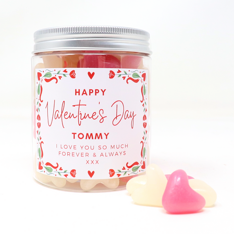 Personalised Valentine's Border Design Jelly Bean Sweet Jar 280g