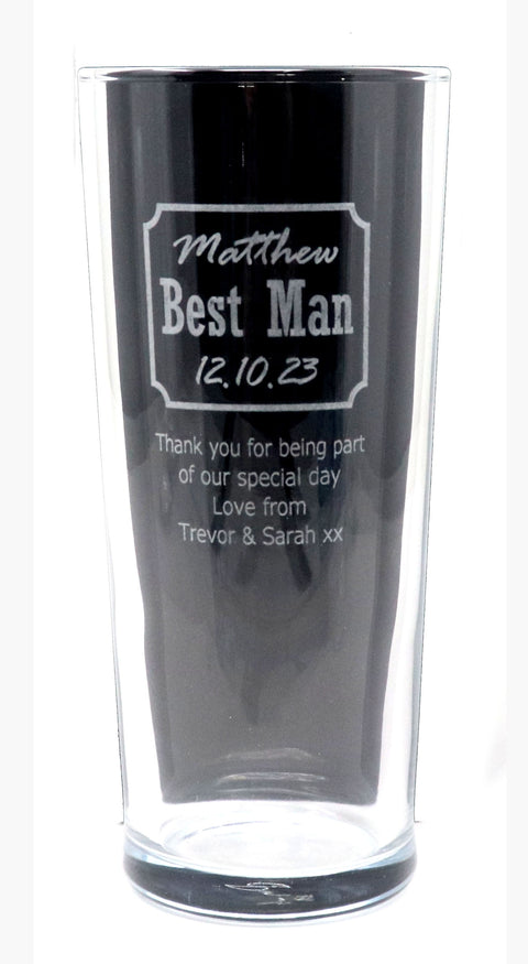 Personalised Engraved Pint Glass - Best Man Wedding Design