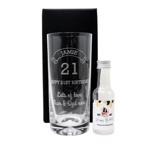 Personalised Birthday Age Highball Glass & Balloons Photo Miniature Alcohol Gift Set