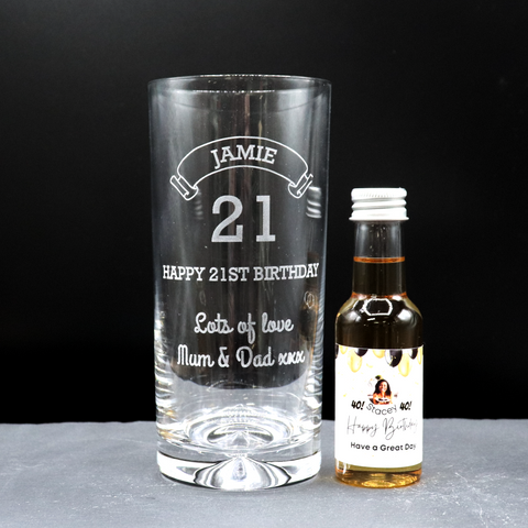 Personalised Birthday Age Highball Glass & Balloons Photo Miniature Alcohol Gift Set