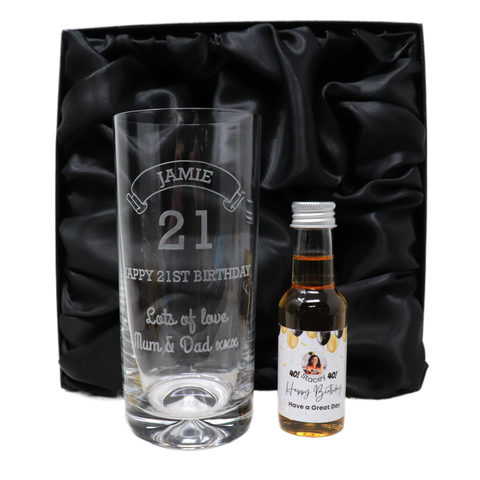 Personalised Birthday Age Highball Glass & Balloons Photo Miniature Alcohol Gift Set