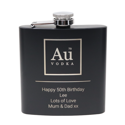 Personalised Black Hip Flask - Au Vodka Design