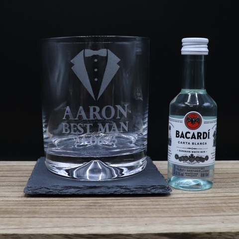 Personalised Best Man Wedding Glass Tumbler & Miniature Alcohol Gift Set