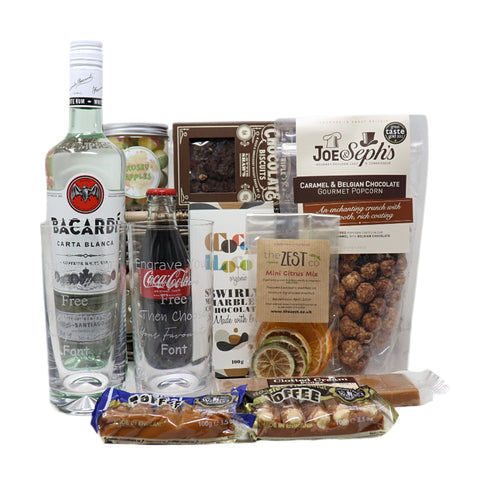 Personalised Luxury Bacardi Hamper & Pair of Highball Glasses