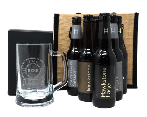 Personalised Pint Glass Tankard & 6 Bottles of Hawkstone Beer Gift Set - Beer Design