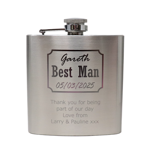 Personalised Silver Hip Flask - Best Man Wedding Design