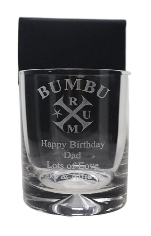 Personalised Glass Tumbler - Bumbu Rum Design