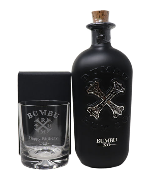 Personalised Glass Tumbler & 70cl Bumbu - Bumbu Rum Design