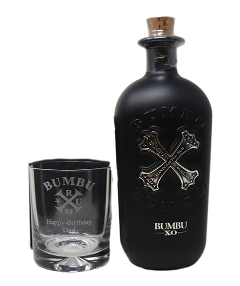 Personalised Glass Tumbler & 70cl Bumbu - Bumbu Rum Design