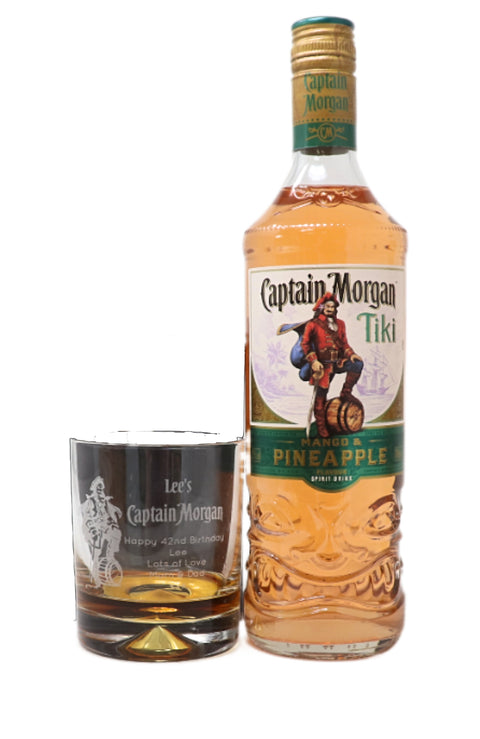 Personalised Glass Tumbler & 70cl Spiced Rum - Captain Morgan Pirate Design