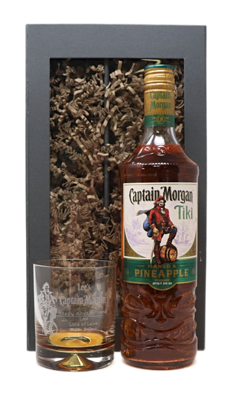 Personalised Glass Tumbler & 70cl Spiced Rum - Captain Morgan Pirate Design