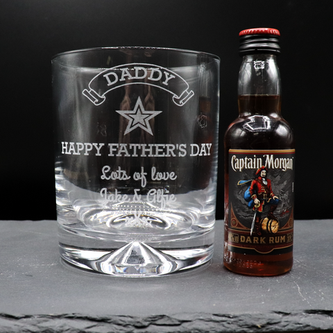 Personalised Glass Tumbler & Miniature Alcohol - Fathers Day Design