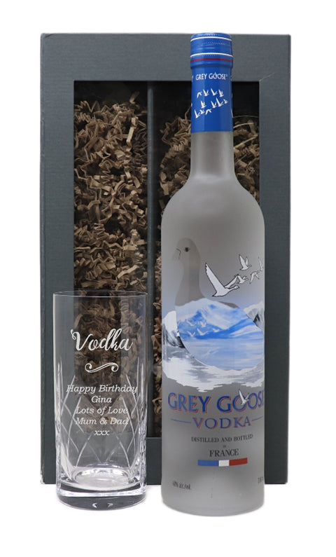 Personalised Crystal Highball Vodka Glass & Grey Goose - Vodka Design