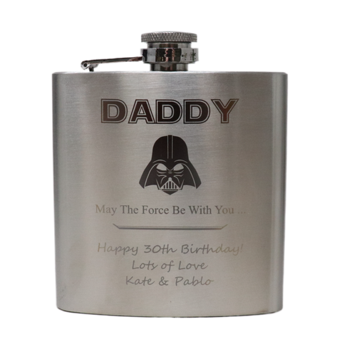 Personalised Silver Hip Flask - Stars Wars Darth Vader Design