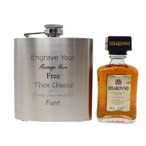Personalised Engraved Silver Hip Flask & Miniature Alcohol Gift Set