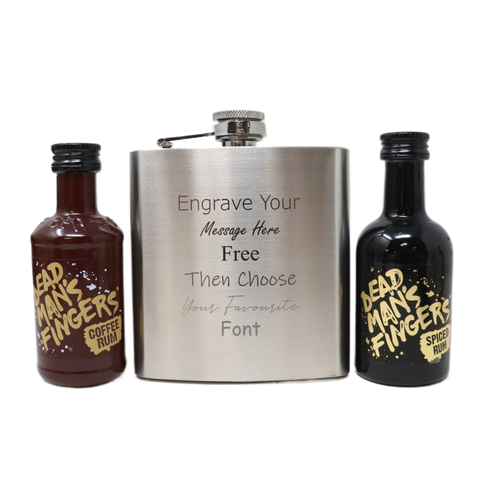 Personalised Engraved Silver Hip Flask & Miniature Alcohol Gift Set