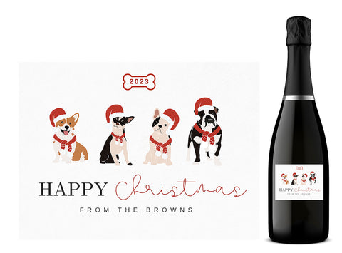Personalised Prosecco Bottle Label - Christmas/New Year Dogs Design