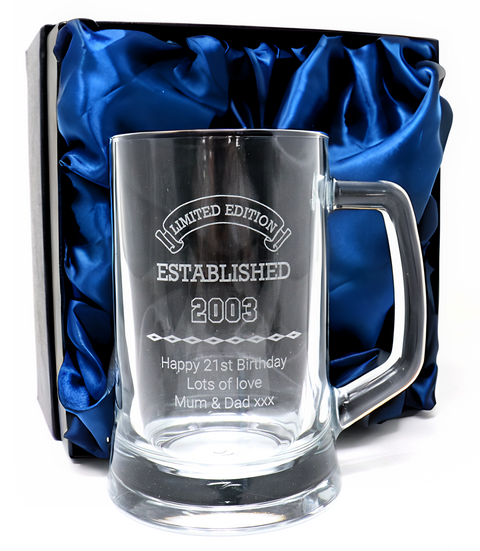 Personalised Pint Glass Tankard - Established Birthday Design
