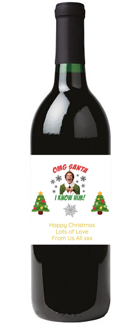 Personalised Wine Bottle Label - Christmas Elf Design