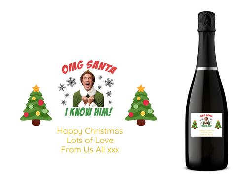 Personalised Prosecco Bottle Label - Christmas Elf Design